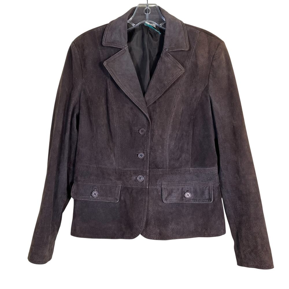St. Johns Bay Vintage Y2K Dark Brown Suede Jacket Blazer Button-front Flaws